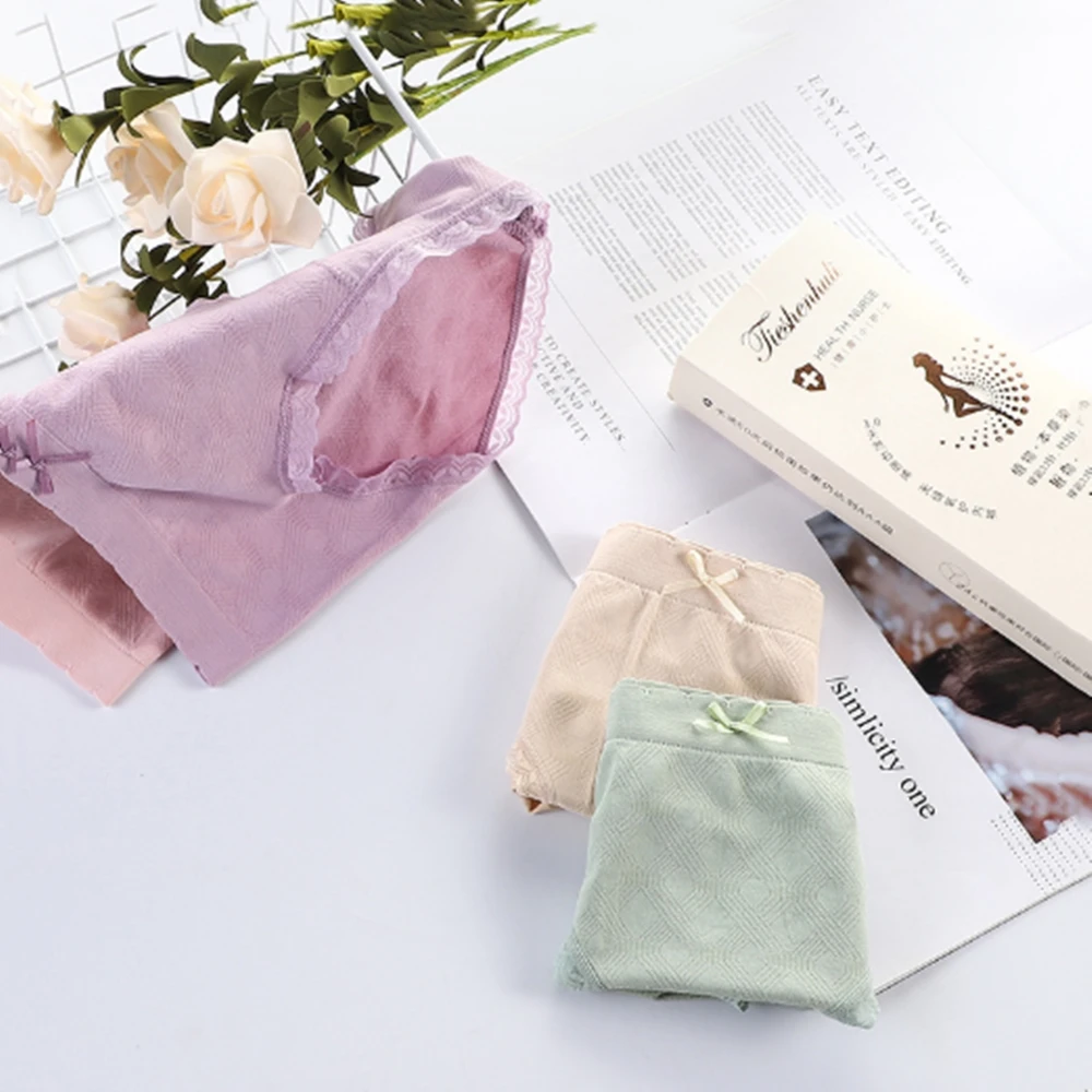 

Girl Fashion Cotton Panties Mid-waist Bow Triangle Panties Cute Seamless Elastic Breathable Briefs