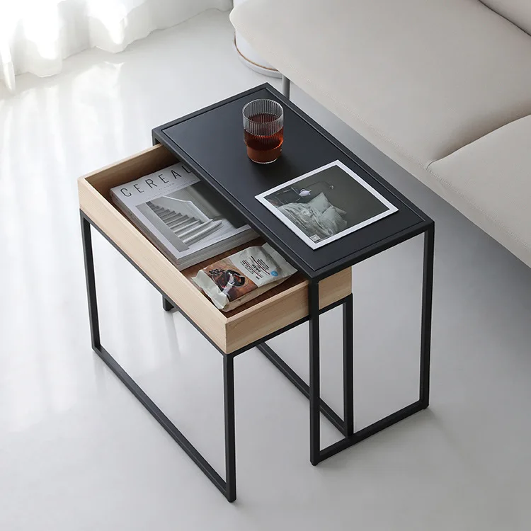 

Wuli Nordic Simple Small Apartment Sofa Wrought Iron Side Table Modern Home Creative Storage Drawer Coffee Table Side Table