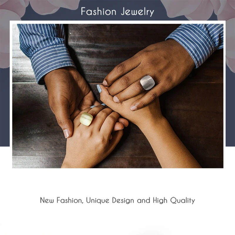 Nandudu Punk Style Copper Brushed Brass Rings Fashion Jewelry Square Shape Yellow& White Gold Color Men Women Unisex Ring Gift