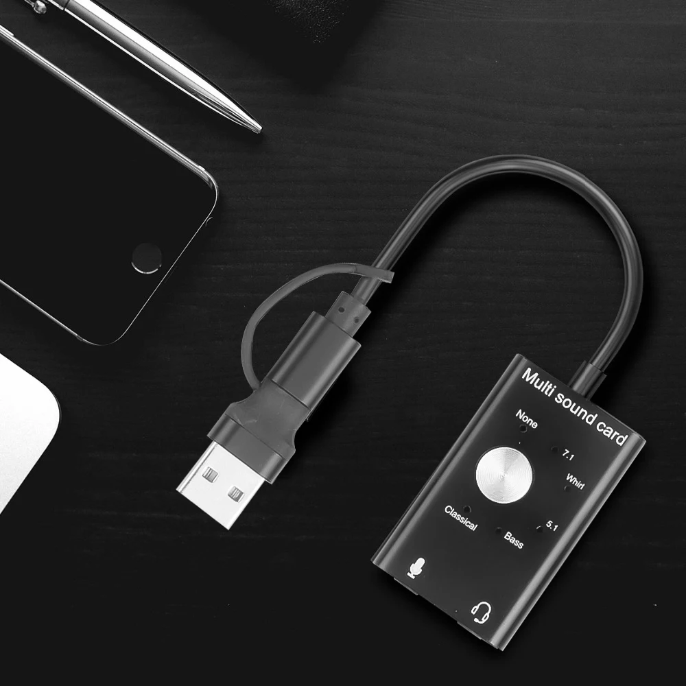 Kebidu USB 2 0 Тип с разъемами типа C и 3 5 мм Jack 7 1/5 1 внешняя звуковая карта для наушников