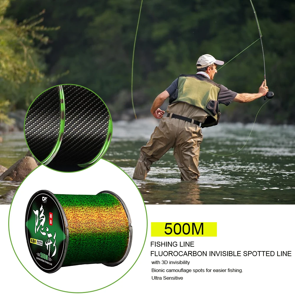 

500m Fishing Line Fluorocarbon Invisible Super Strong Spoted Line 3D Sinking Nylon Fishing Line Bionic Monofilament Fish Line