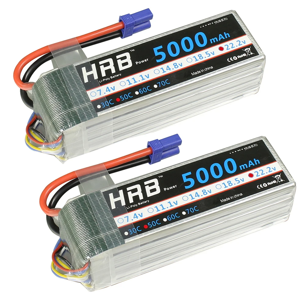 2pcs 2 шт. HRB 6S RC Lipo батарея 22,2 V 5000mAh 50C 100C для Trex 700 800E tarot 650 Квадрокоптер вертолет Мультикоптер Дрон - Цвет: 2pcs