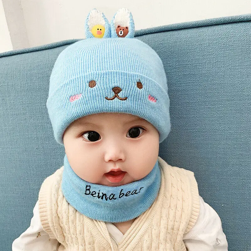 Cute Winter Warm Toddler Kids Girl &amp Boy Baby Infant Hat Ear Beanie Cap With Scarf Beanies | Детская одежда и обувь