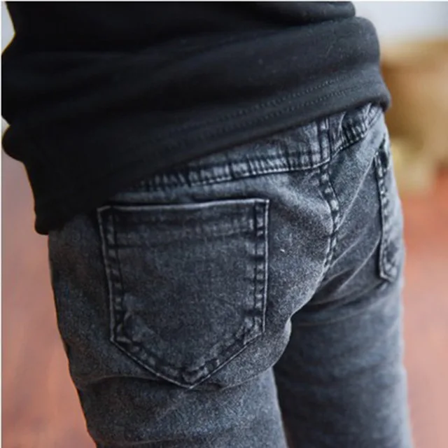 Одежда для детей зимние джинсы брюки девочек потертые длинные из плотной ткани