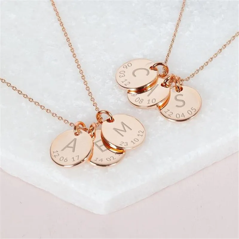 Personalized Initial Necklace Stainless Steel gCustom Date Disc Pendant Women Dainty Jewelry Valentines Gifts | Украшения и