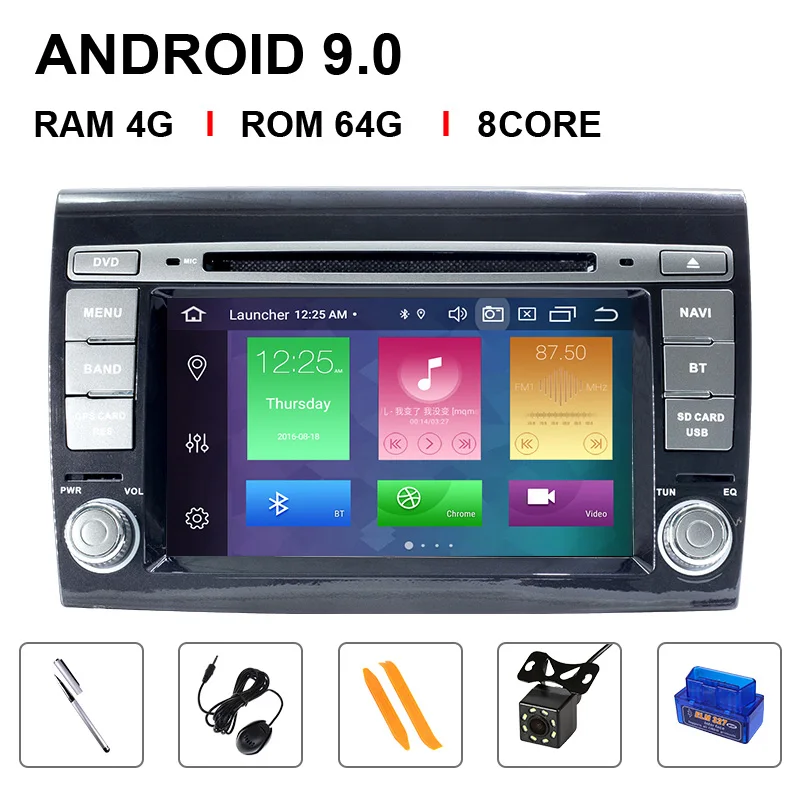 8 Core 64ROM OBD Cam Ips DSP 2 Din Android 9,0 Автомобильный мультимедийный плеер для Fiat/Bravo 2007 2008 2009 2010 2011 2012 автомобиль радио gps навигации автомобиля DVD ТВ 4 Гб - Цвет: 8 Core 64ROM OBD Cam