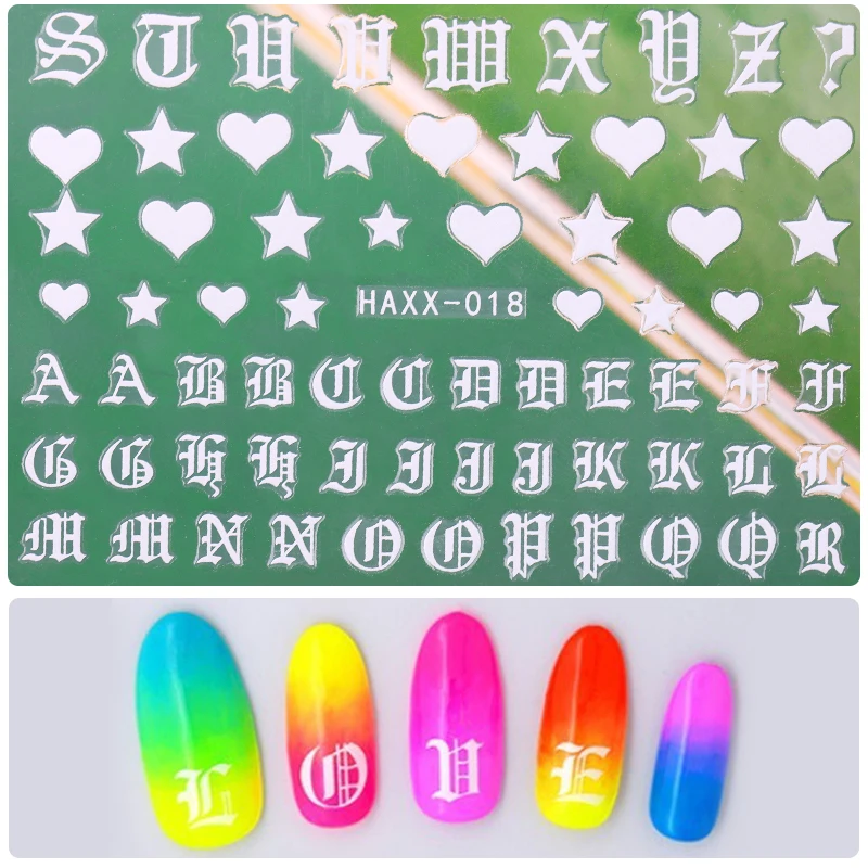 

1pc 3d letter Nail Art sticker nail decal gold letters black words character nail adhesive sticker decals nails decoration diy