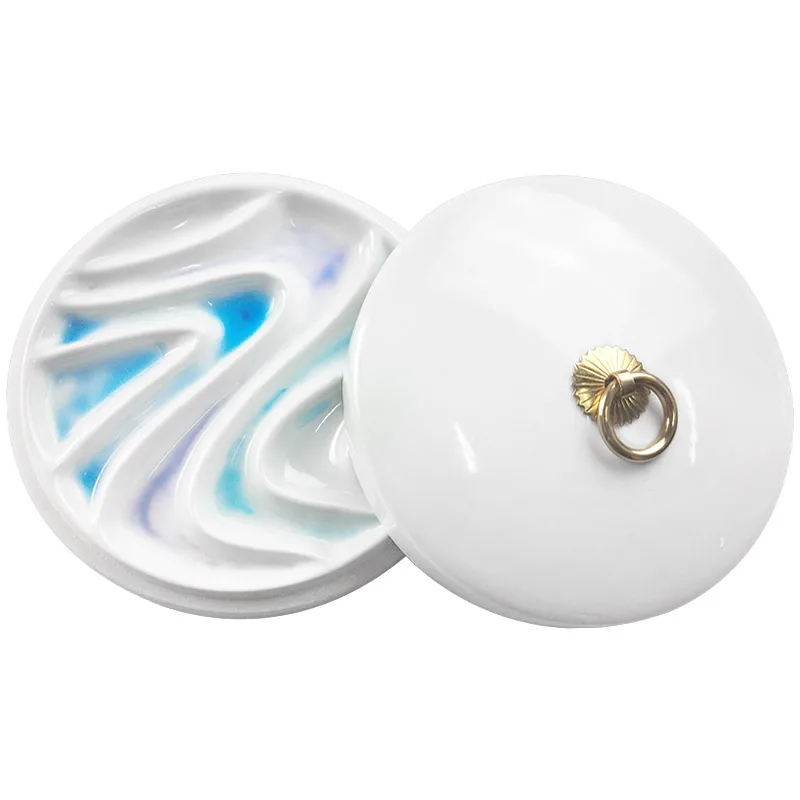 

Керамическая круглая Палитра С пылезащитной крышкой и волнообразным узором Цзиндэчжэнь, керамическая палитра водных красок, инструмент дл...