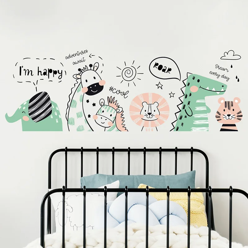 

Cartoon Animal Buddy Wall Sticker Bedroom Living Room Home Decoration Mural Kids Baby Rooms Wallpaper Happy Combination Stickers