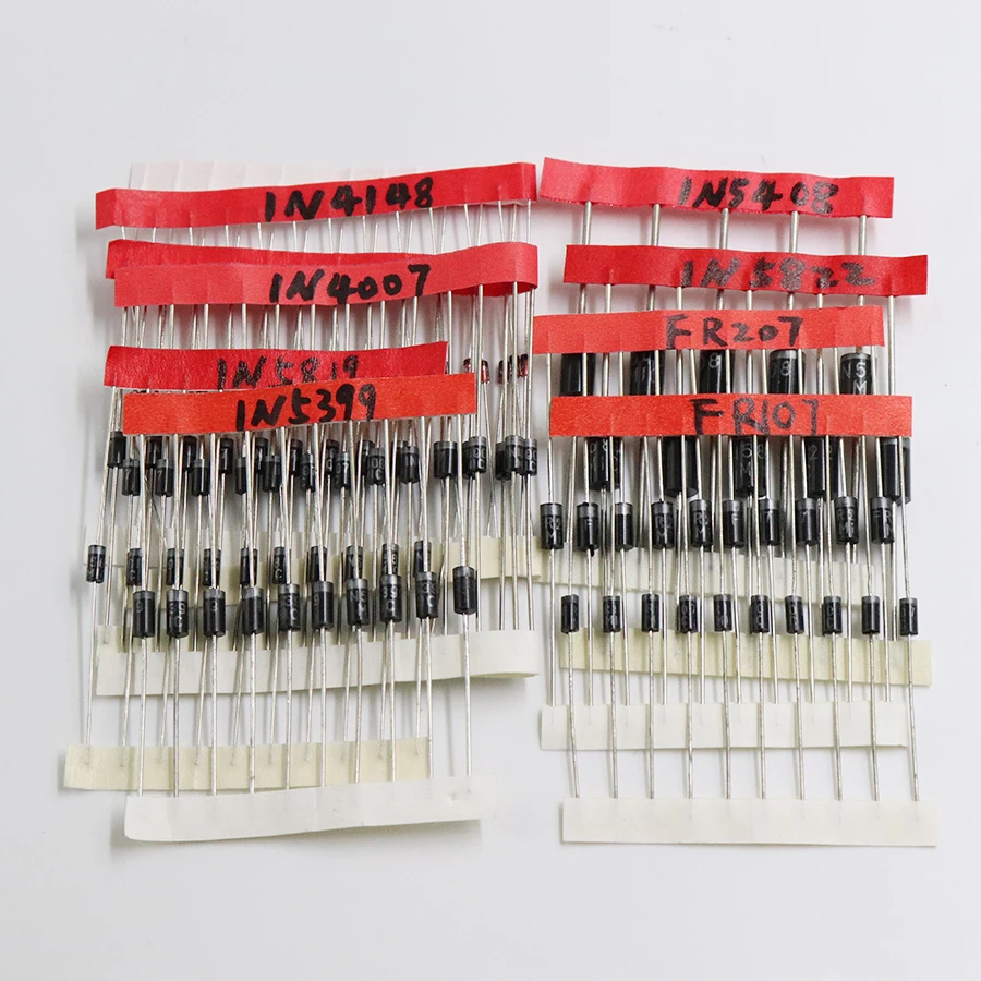 1N4148 1N4007 1N5819 1N5399 1N5408 1N5822 FR107 FR207,8values=100pcs,Electronic Components Package,Diode Assorted Kit