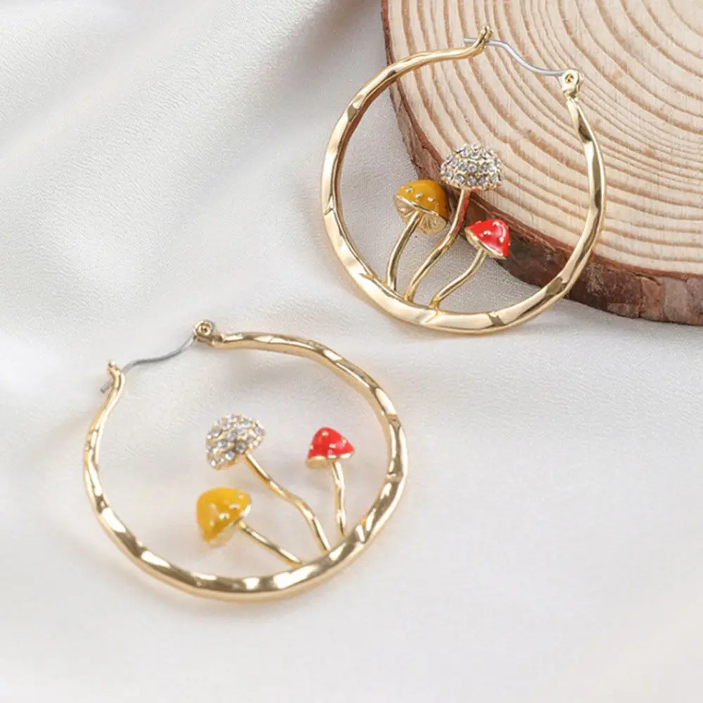 

Women Multicolor Vintage Chic Dangle Drop Unique Mushroom Ear Stud Hoop Earring