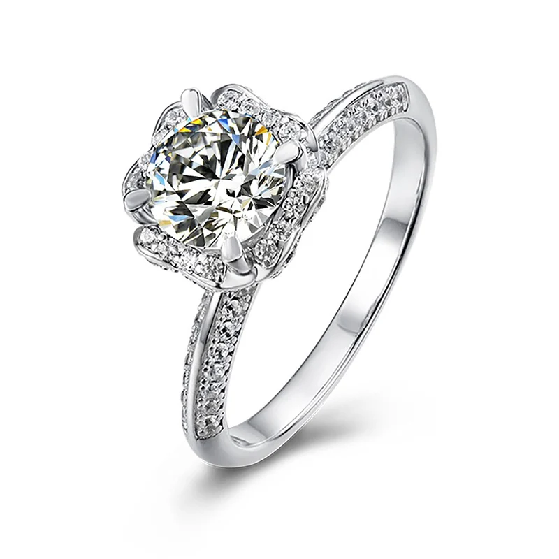 

Luxury round package silver and platinum plated Moissan diamond ring for women 1 carat 210305-24