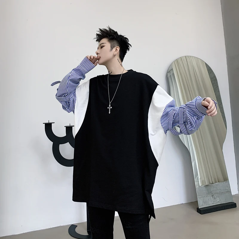 Свитшот мужской с полосками на рукавах Свободный Повседневный модный уличный