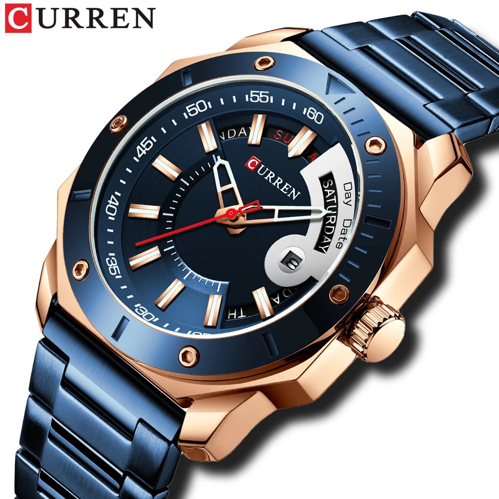 CURREN Men's Watch Fashion Chic Stainless Steel Quartz Male Watches with Date and week Gentleman Choice | Наручные часы