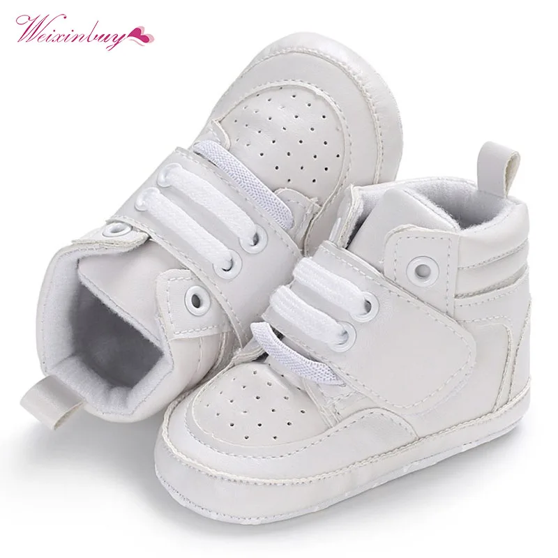

Baby Boys Shoes Newborn Kids Sneakers High Top Solid Soft Sole First Walker Infant Toddler Antislip Prewalker Crib Shoe