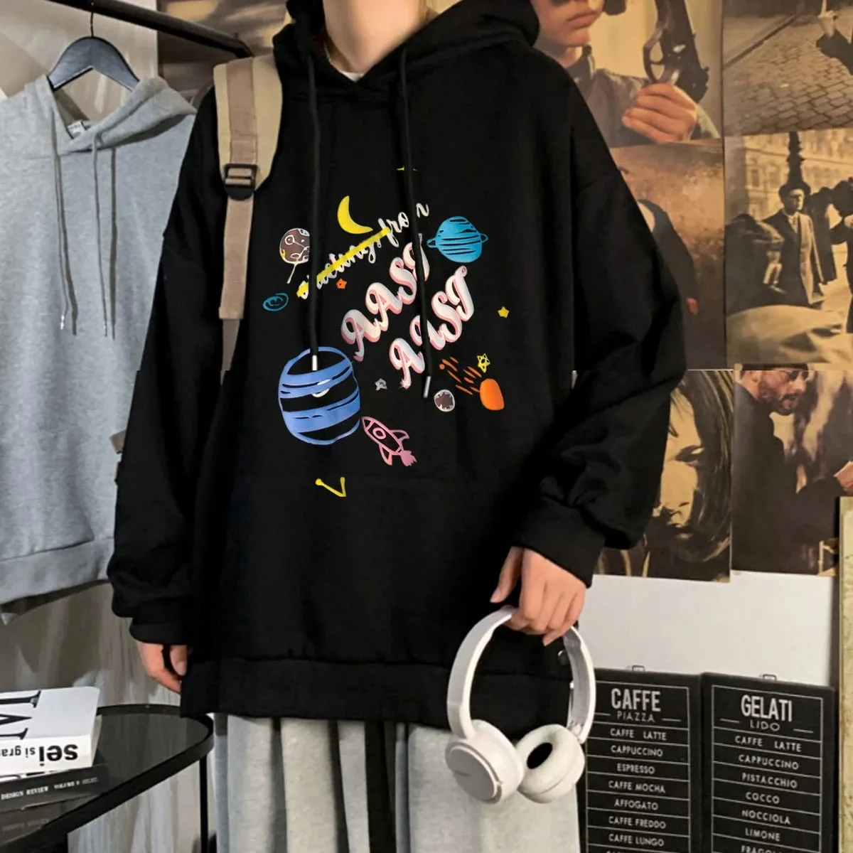 

Spring Autumn Harajuku Fleece Warm Man Women Hoodies Gothic Punk Long Sleeve Pullovers Sweatshirts Couples Clothing Female