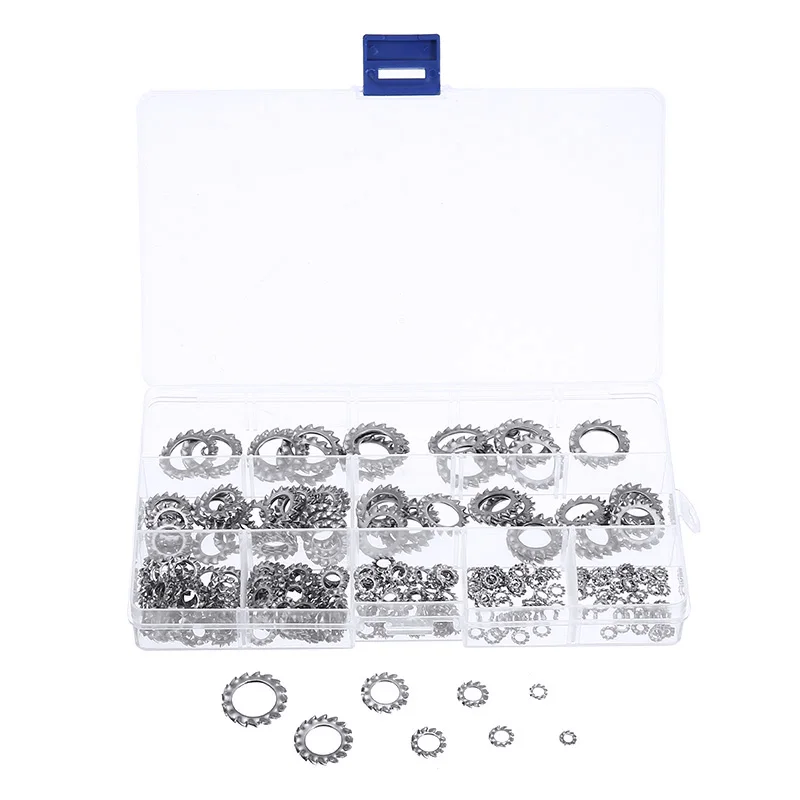 300 шт. в ассортименте комплект шайб из нержавеющей стали 304 с внешними зубьями