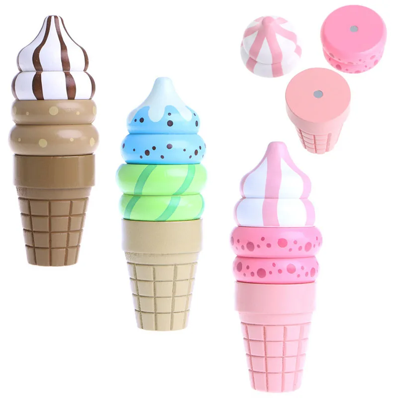

Wooden Food Magnetic Pretend Play Connected Ice Cream Children Kid Gift Toy Game