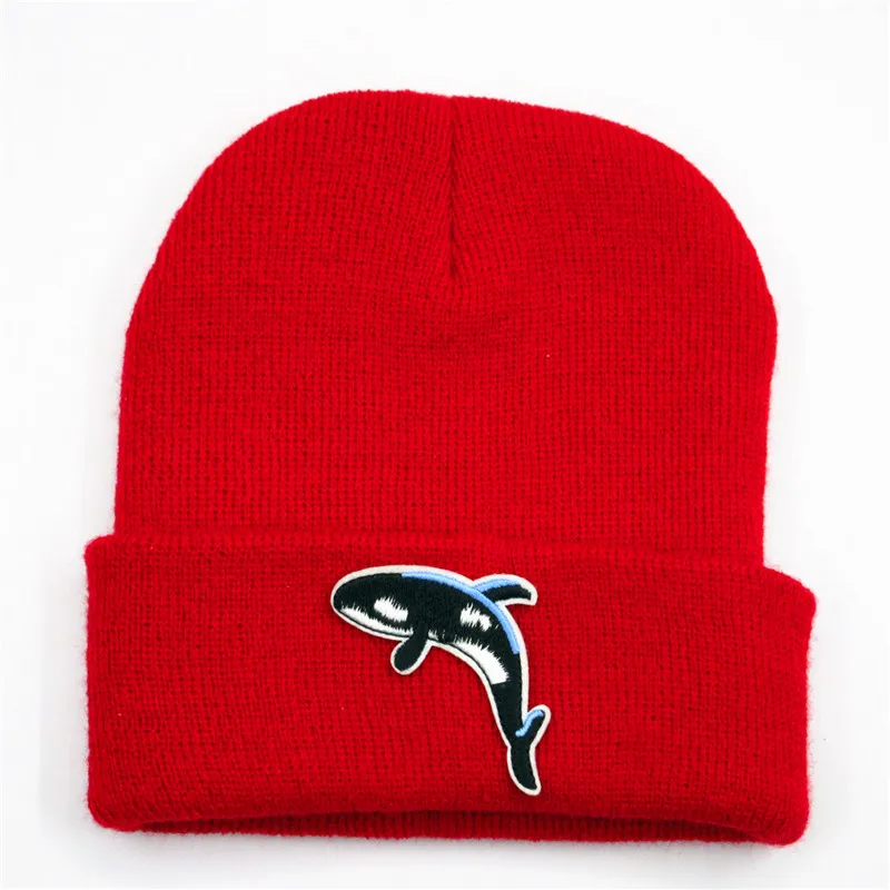 LDSLYJR хлопковая плотная вязаная шапка с вышивкой в виде дельфина зимняя теплая