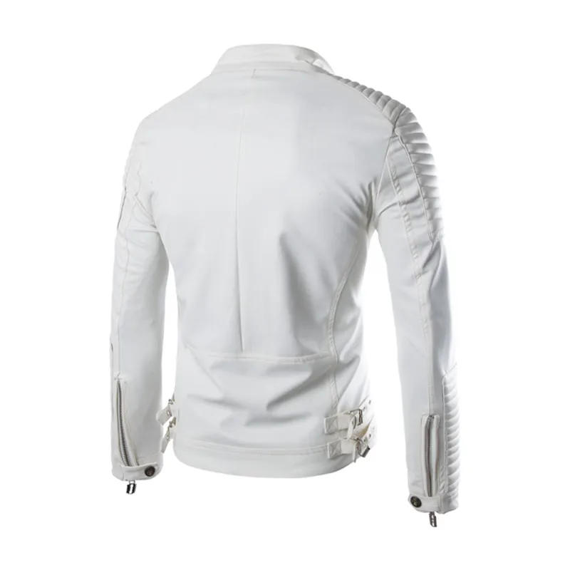 

Men's Slim short punk motorcycle collar PU leather jacket fashion solid color youth handsome cycling suit M-2XL