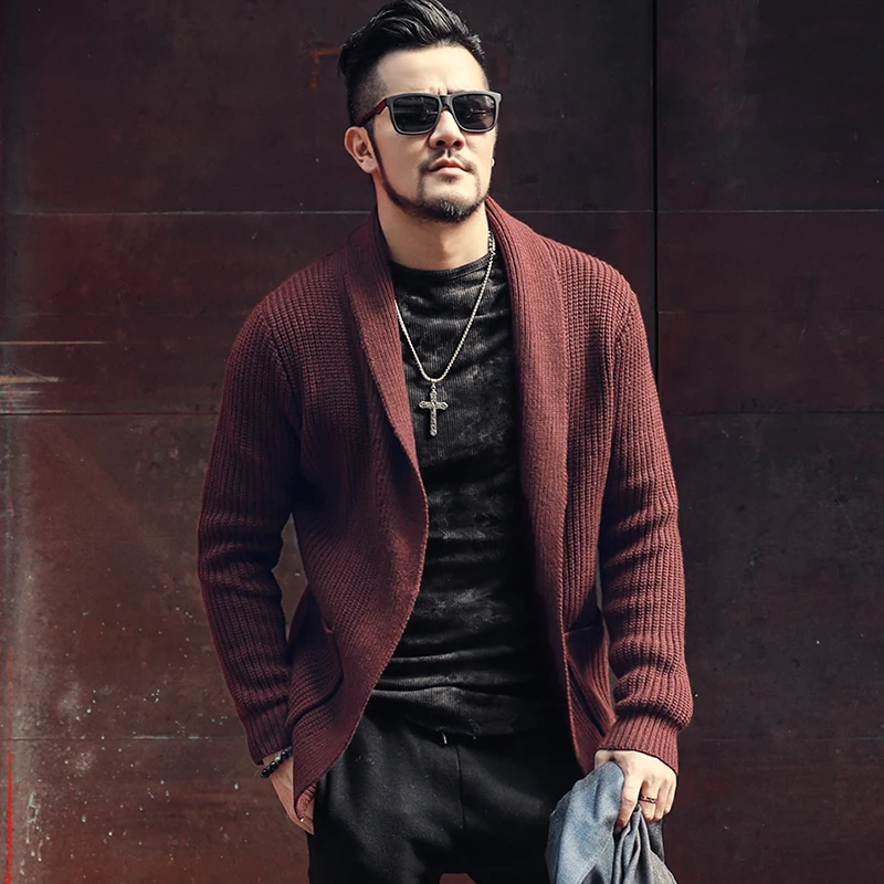 Men's Autumn and Winter New European Style Pure Woolen Knitted Cardigan Men Casual Slim Warm Black Long Sleeve Knitwear J775 | Мужская