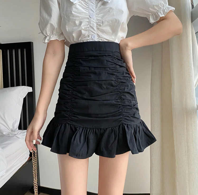 Черная юбка с оборками рыбий хвост женская летняя Новинка 2021 маленькая