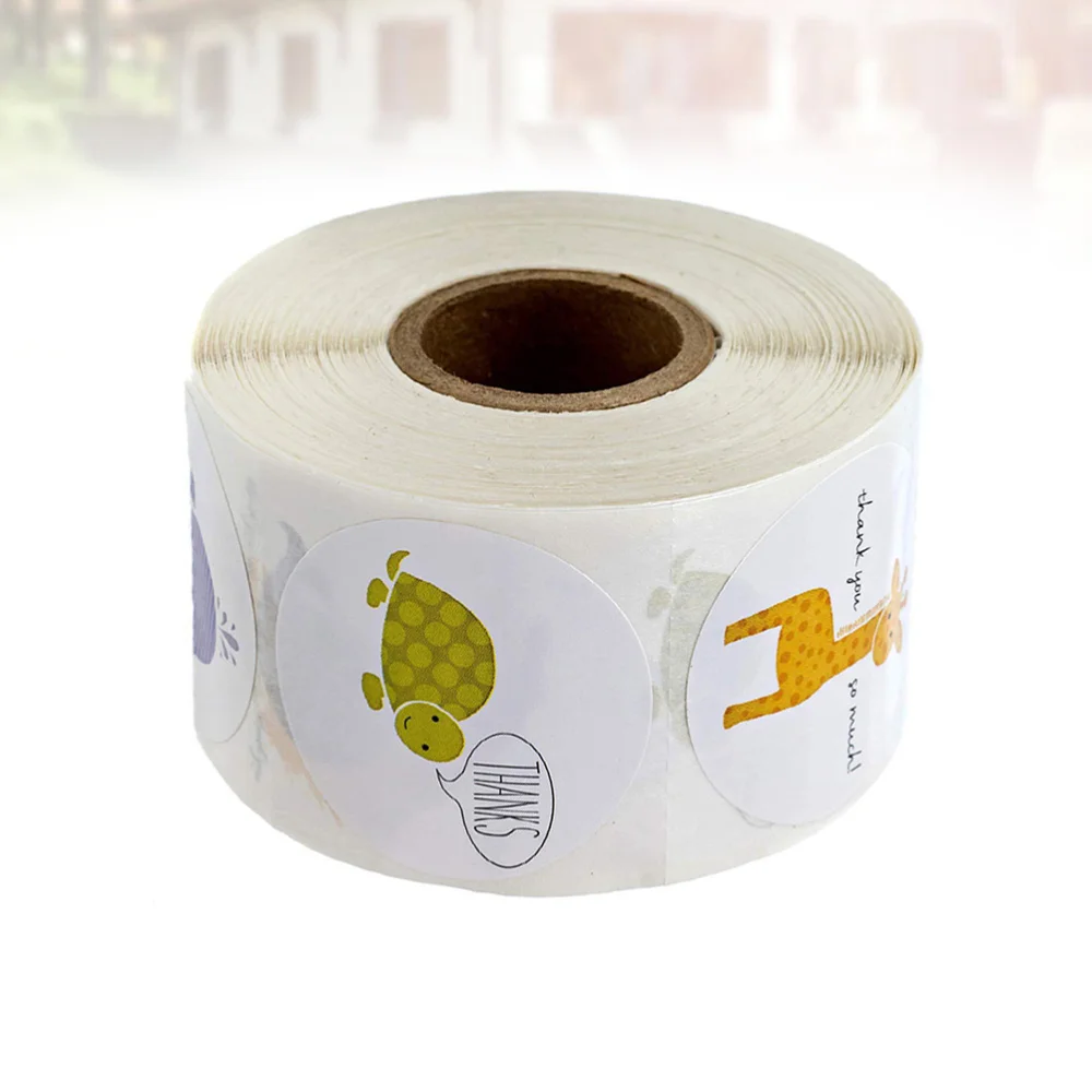 

1 Roll Adorable Thanks Sticker Cartoon Animal Gift Wrapping Sticker Lovely Printed Packing Sealing Labels Decor