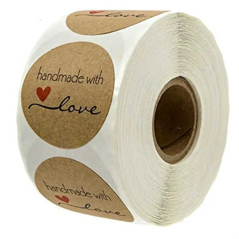 

500Pcs Handmade with Love Stickers Round Self Adhesive Kraft Paper Labels Gift Tag