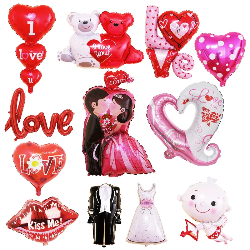 

Wedding Decoration Aluminum Film Balloon Marriage Valentine's Day 18inch Heart Shaped Groom and Bride Confession Party Supplies