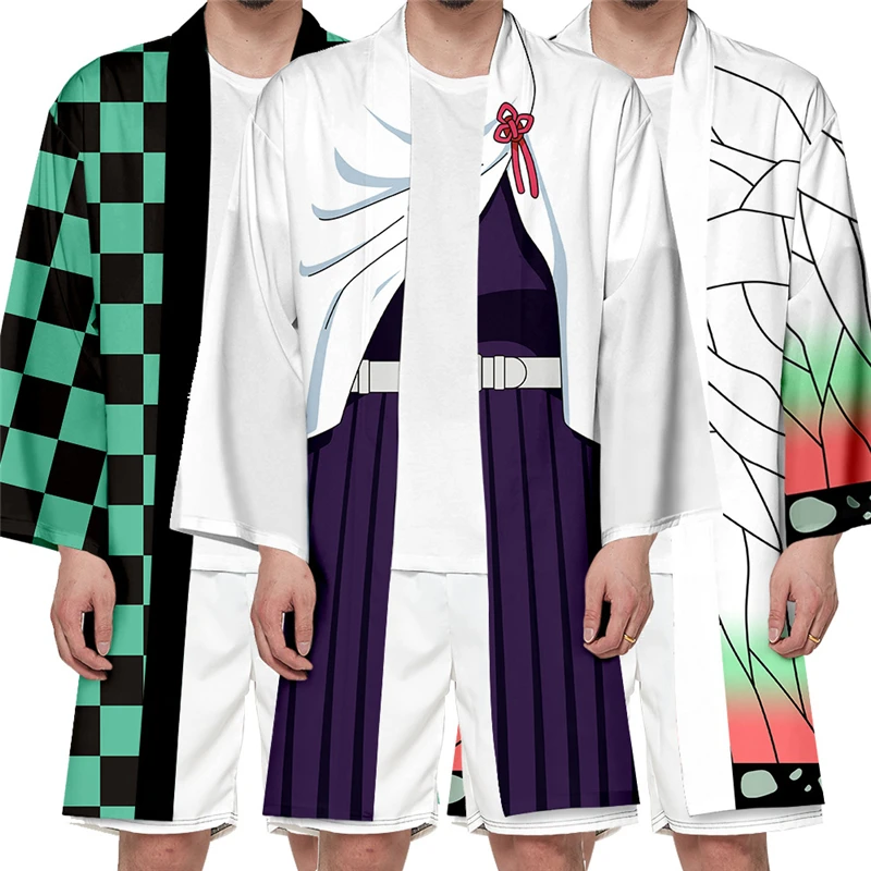 Кардиган кимоно с длинным рукавом для косплея рассекающего демонов пальто Kamado