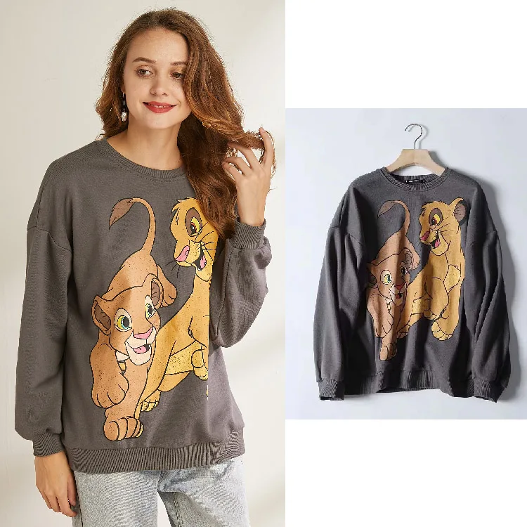 QQ0414 Sweatshirt Женская одежда, толстовка с капюшоном в виде короля льва, пуловер, уличная одежда с героями мультфильмов,, осенняя футболка с капюшоном и рукавом оверсайз - Цвет: QQ0414 Sweatshirt