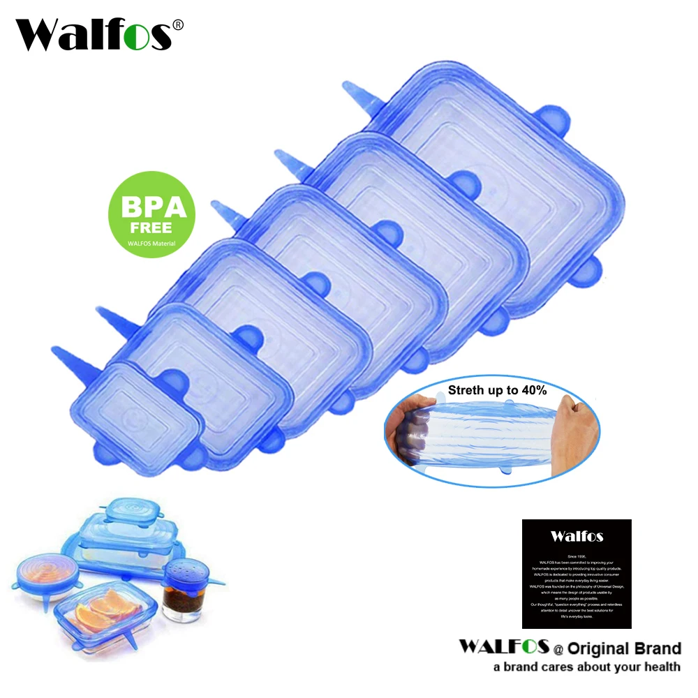 

Walfos 6pcs Reusable Silicone Food Cover Universal Food Wrap Cover Food Fresh Keeping Silicone Caps Stretchable Magic Lid