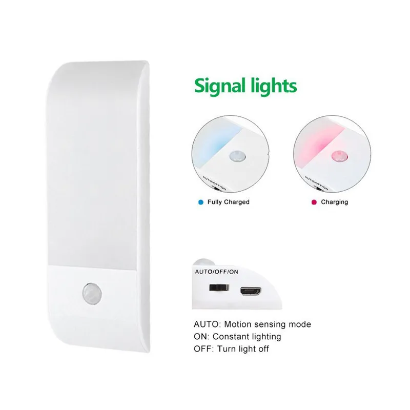 

LED Sensor Night Light USB Stick-on Rechargeable PIR Motion Sensor Lamp For Closet Wardrobe Bedroom Corridor