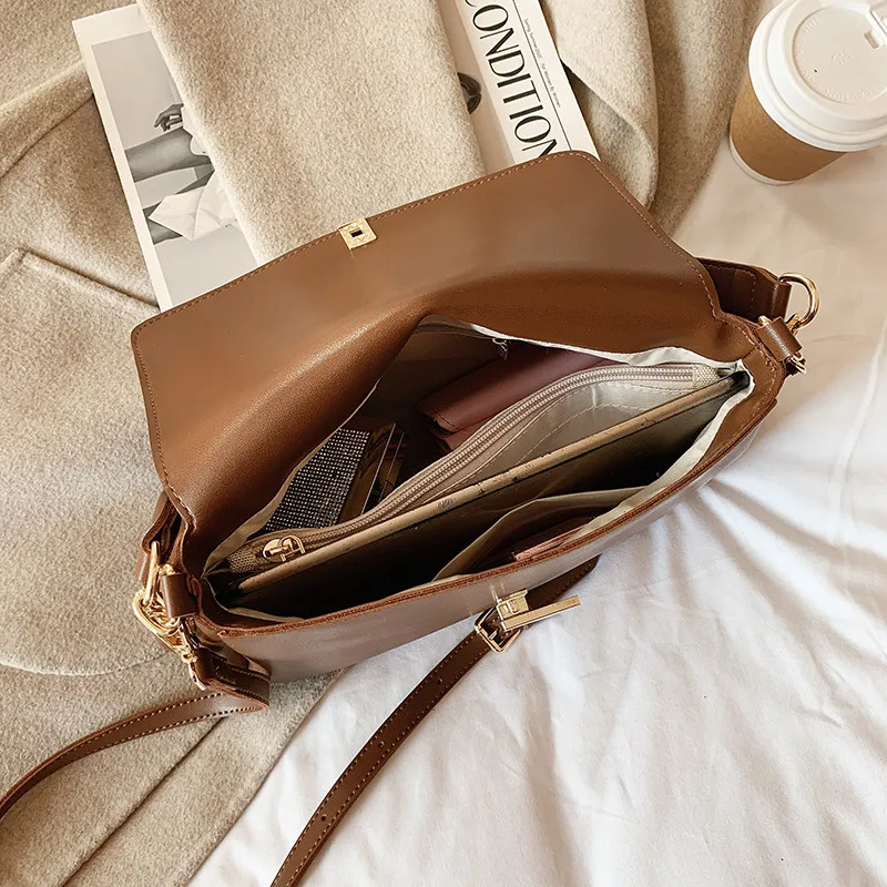 

Brand Designer Pu Leather Tote Bags Luxury Women Big Flap Over The Shoulder Bag Ladies Vintage Pure Color Crossbody Handbag Sac