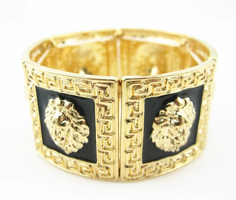 

Fashion Hip Hop Alloy Oil Drop Square Lion Head Elastic Bracelet Charm Women Men's Rock Punk Wristband Jewelry Gift