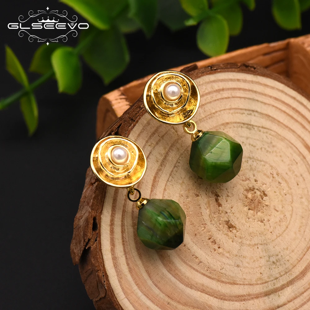 GLSEEVO ручная работа натуральный зеленый камень пресноводный белый жемчуг для