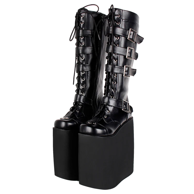 Женские ботинки в стиле панк лолита мотоциклетные на очень высоком каблуке