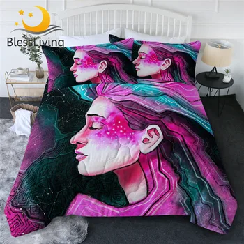 BlessLiving Girl Summer Quilt Constellation Duvet Stars Bed Cover Rose Red Thin Quilt With Pillowcase Modern Colcha De Cama 3PCS 1