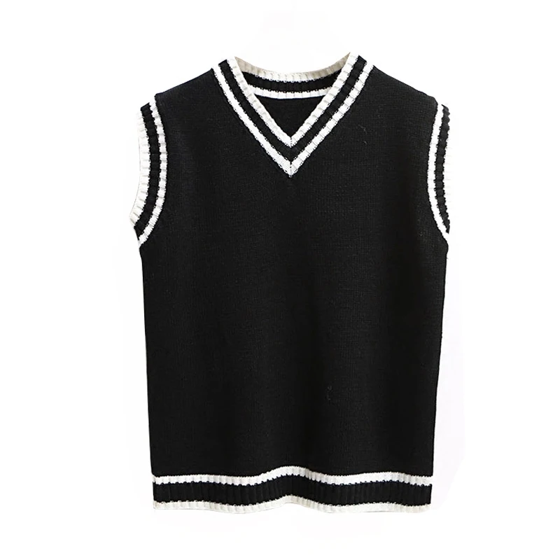 

Women Autumn Winter Knit Sweater Vest Pullover V-necked JK College Style Sleeveless Jumper Outwear Students Casual Loose Tops