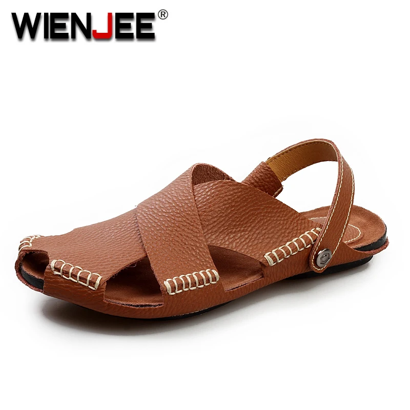 Летние мужские сандалии наивысшего качества Обувь из натуральной кожи Слипоны
