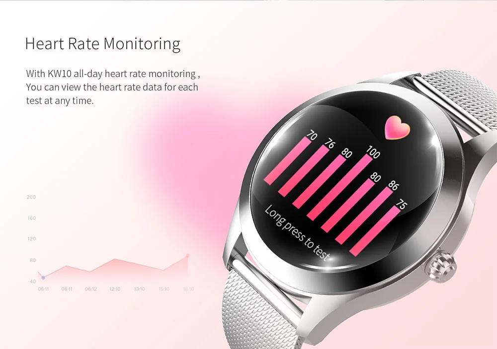

IP68 Waterproof Smart Watch Women Lovely Bracelet Heart Rate Monitor Sleep Monitoring Smartwatch Connect IOS Android KW10 band