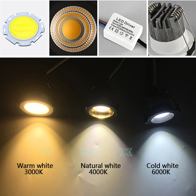 10 Uds mini LED Downlight en lugar del Gabinete 3W para lámpara empotrada en el techo AC85-265V regulable luces abajo con conductor