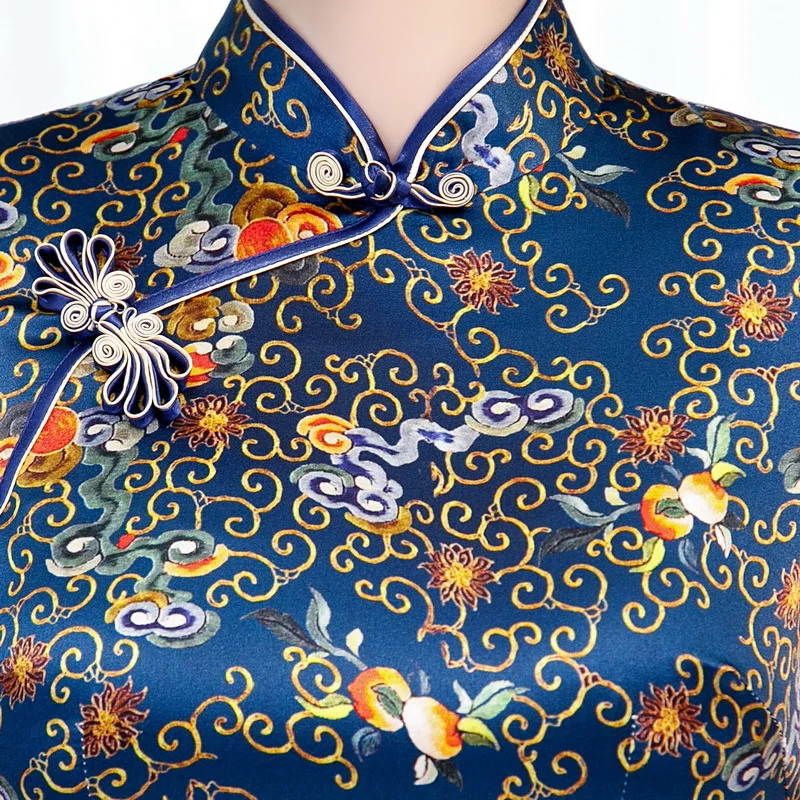 

2020 spring summer new mulberry silk Short sleeve chinese Traditional Elegant women's Slim long High-grade cheongsam dress