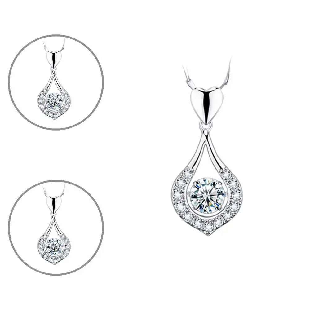 

Romantic Heart Teardrop Cubic Zirconia Inlaid Pendant Women Necklace Jewelry