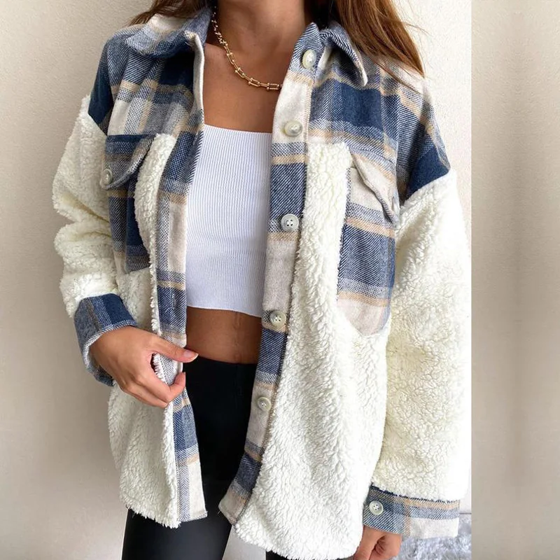 2020 New Women Coat Plaid Print Coat Women Winter Coat Fluffy Plush Women's Jacket Ladies Autumn Overcoat Outerwear Hot Sale