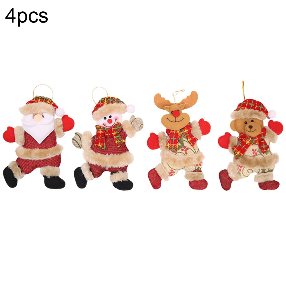 

4pcs Santa Claus Snowman Elk Bear Dolls Fabric Pendant Xmas Tree Hanging Decorations For Festival New Year Birthday Christmas