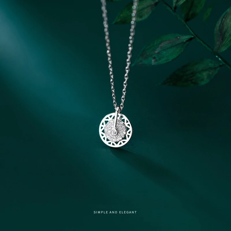 MODIAN подлинное серебро 925 пробы Блестящий Циркон вращающийся диск кулон ожерелье