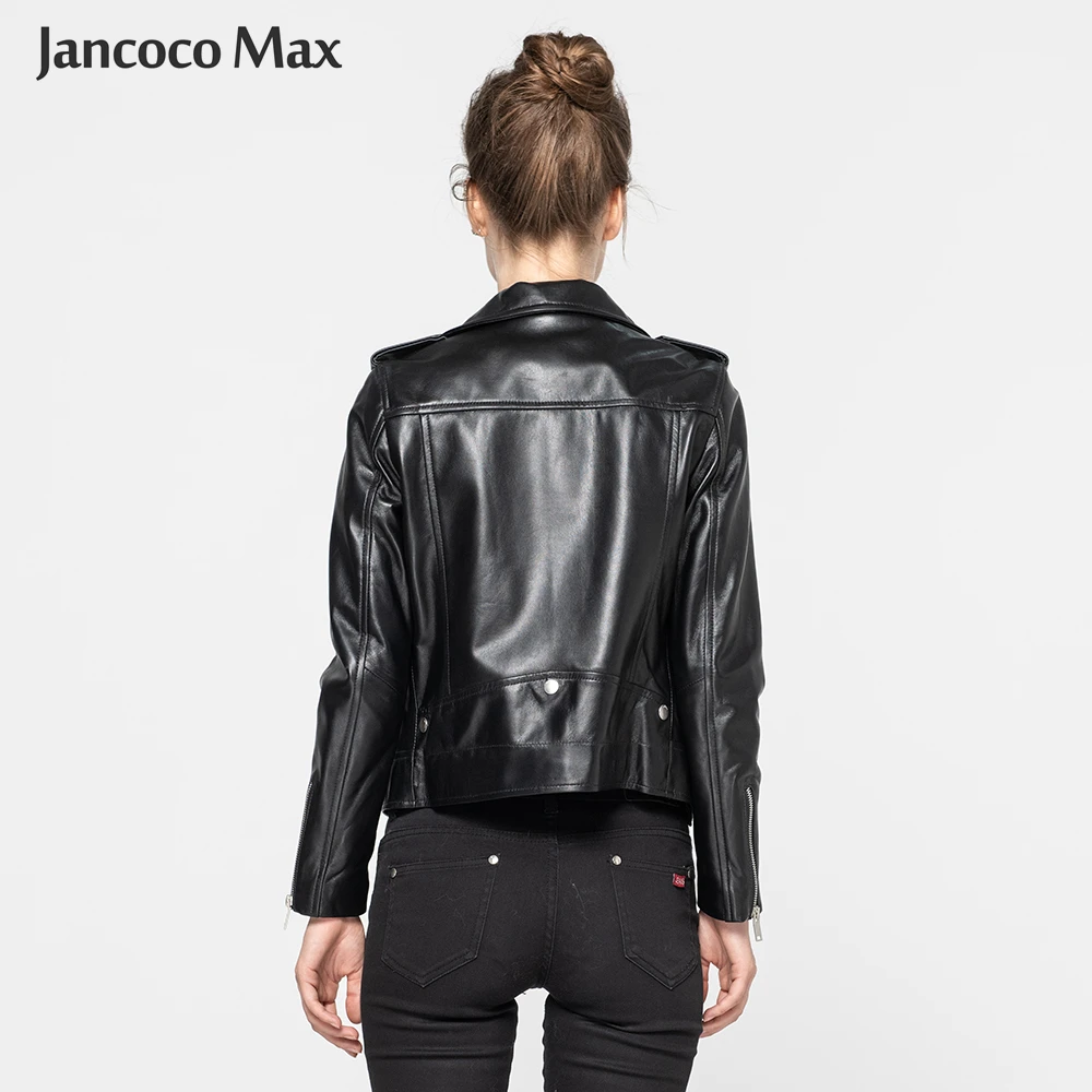 Jancoco Max Демисезонный натуральная кожаная куртка Женская одежда классические черные кожаные пальто новое поступление S8004