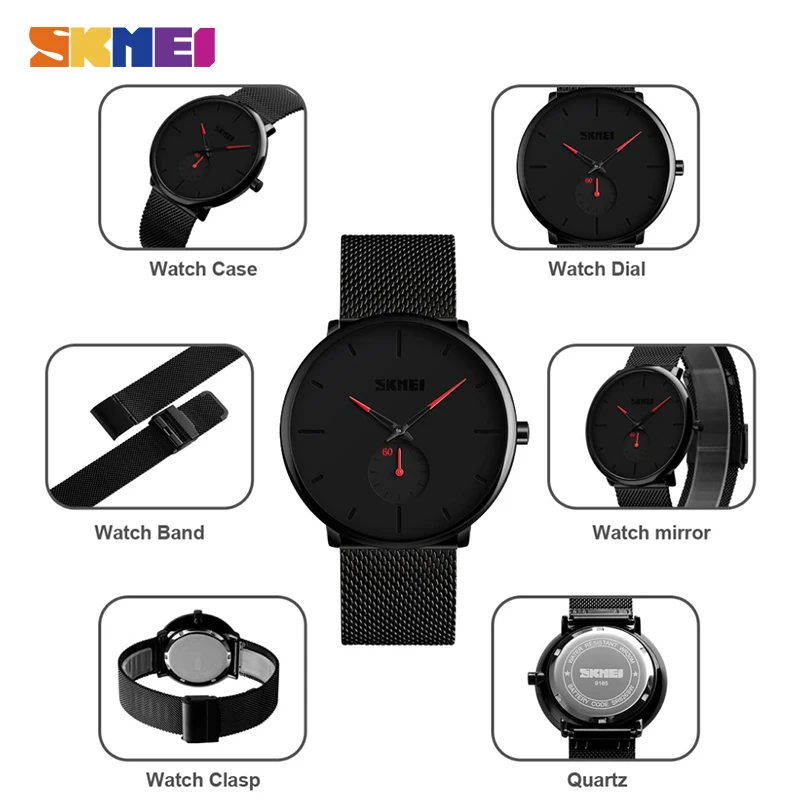 

SKMEI 9185 Luxury Men's watches 3Bar Waterproof Male Wrist Watch Business Casual Quartz Watches For Men Relojes Para hombre