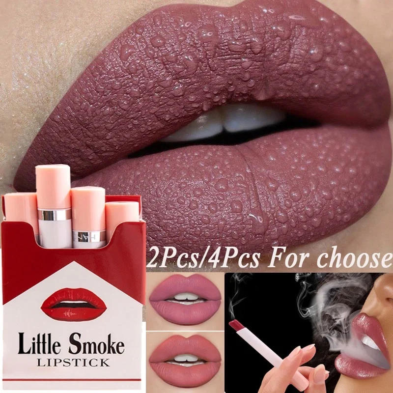 

4pcs/Set Of Multicolor Matte Velvet Matte Lipstick Waterproof Long-Lasting Cigarette Sexy Lipstick Female Lips Make-Up Cosmetics